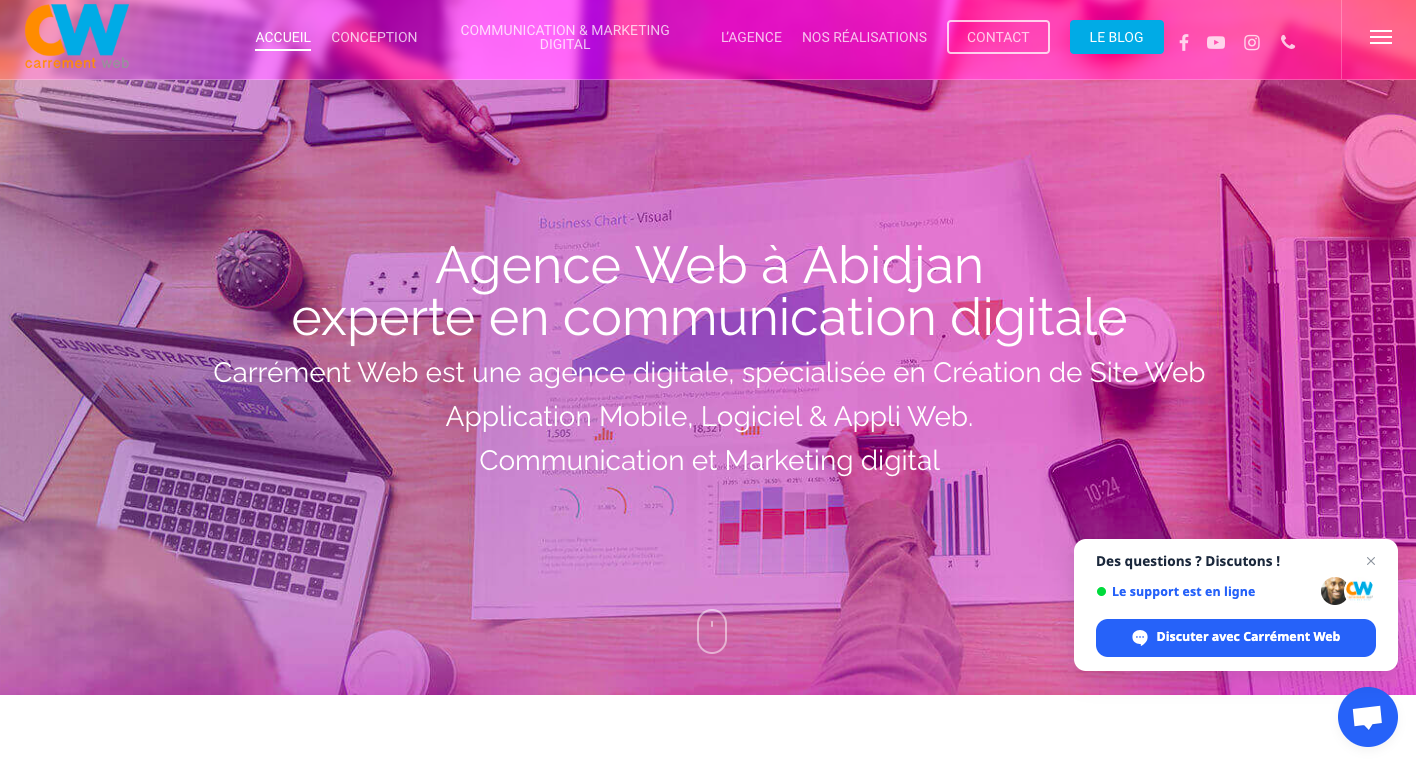 Capture d'ecran site internet agence de community management abidjan